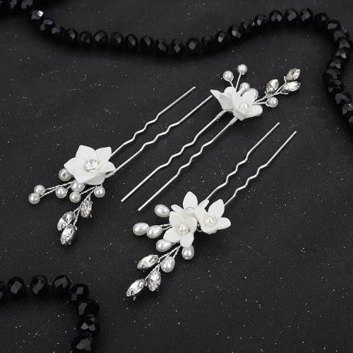 Miniatura 9 de Denifery Horquillas para el pelo de novia de flores, accesorios para el cabello de boda con diamantes de imitación para novia y dama de honor