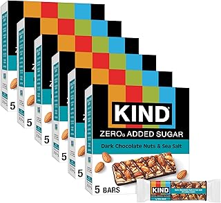 Kind Zero Added Sugar Healthy Snacks Bars, Dark Chocolate Nuts & Sea Salt, Gluten Free, High Fiber, Keto Snacks, 5g Protein, 30 Count