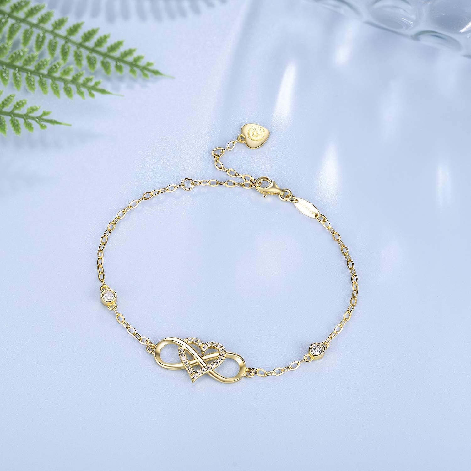 BlingGem Women's 925/1000 Sterling Silver White Rose Gold Plated 5A Cubic Zirconia Round Curb Chain Infinity Heart Women's Set Forever Infinity Bracelet