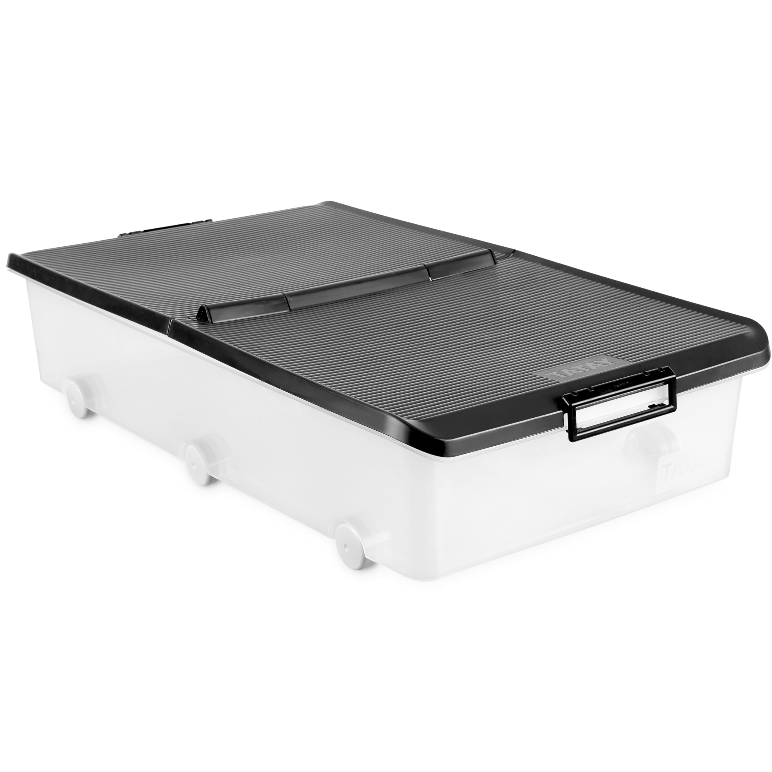 TATAY Caja Almacenaje Bajocama con Tapa de Doble Apertura, 63L de Capacidad, con Asas y Ruedas, Tapa 100% Materiales reciclados, Libre de BPA, Negro. Medidas 45 x 78 x 18 cm