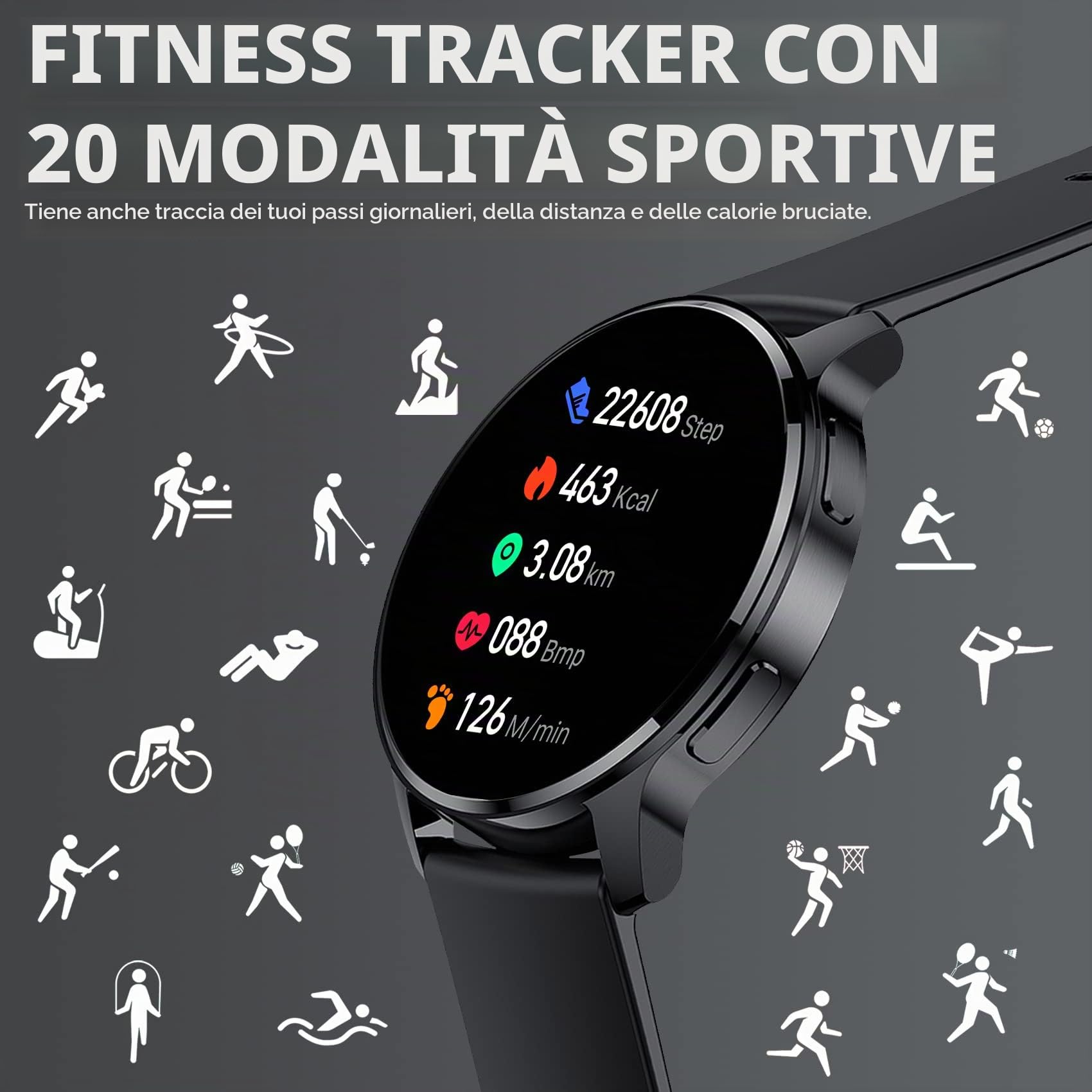 Smartwatch Donna Uomo Orologio Chiamata e Notifiche Messaggi Assistente Vocale Smart Watch per Android iOS Fitness Orologio Digitale con Cardiofrequenzimetro, SpO2, Sonno, Contapassi, 20 Sportivo