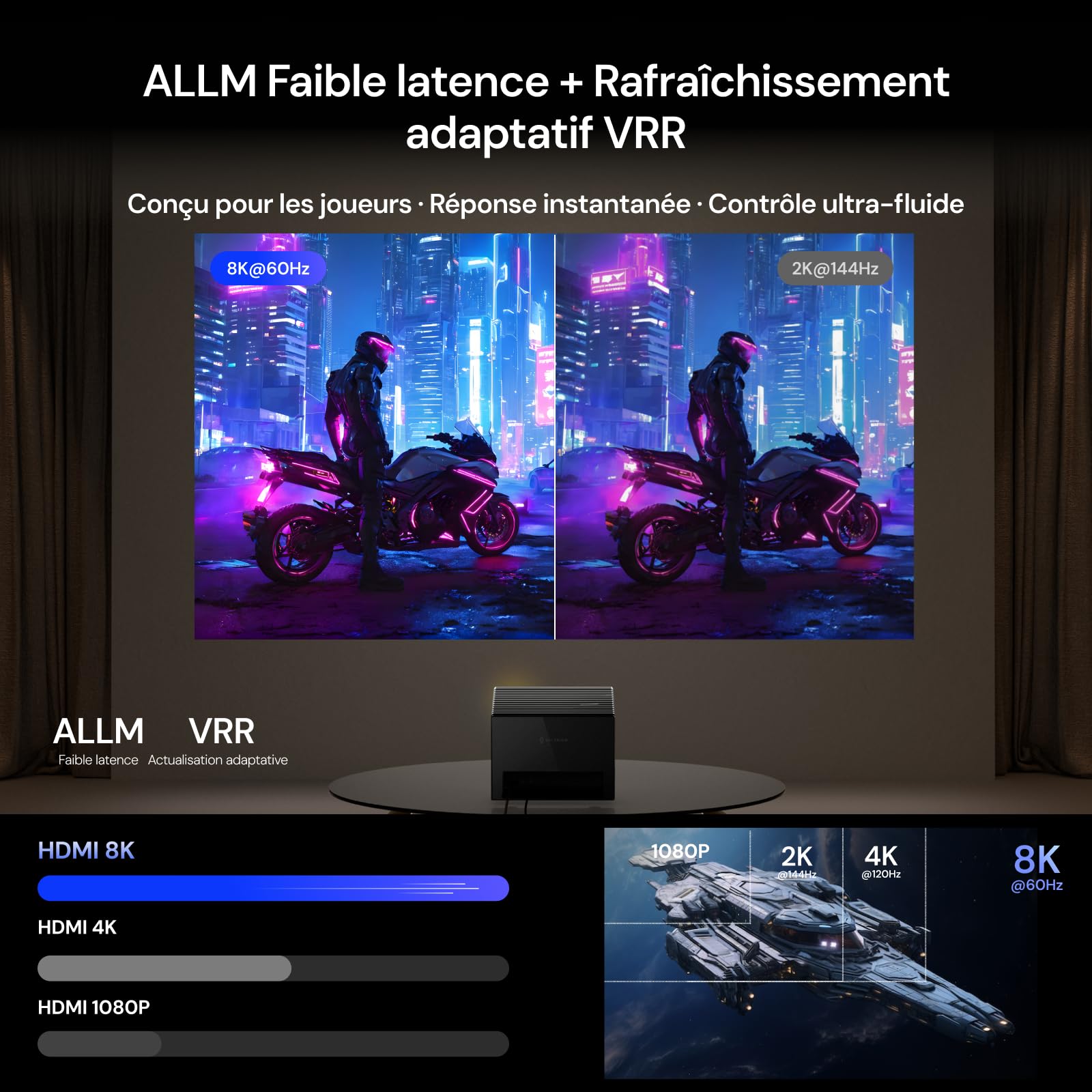 Valerion AWOL Câble HDMI 2.1 Ultra Haut Débit 2 m, Certifié 48 Gbit/s, 8K@60Hz, 4K@120Hz, HDR Dynamique, ALLM/VRR Gaming, Connecteurs Plaqués Or 24K, Compatible PS5, Xbox, PC, TV et Projecteur
