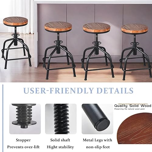 Miniatura 6 de Topower Taburete de cocina de granja, taburete de mostrador industrial, asiento redondo decorativo de cocina, taburetes de bar giratorios de altura