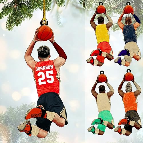 Miniatura 2 de Adorno de baloncesto, adorno de acrílico plano con forma de jugador de baloncesto, adorno de Navidad de baloncesto, regalos para jugadores de