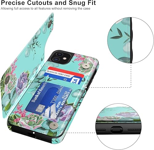 Miniatura 3 de LETO Funda para iPhone 12 Pro, funda para iPhone 12, funda de piel tipo cartera con diseño floral de moda para niñas y mujeres, ranuras para