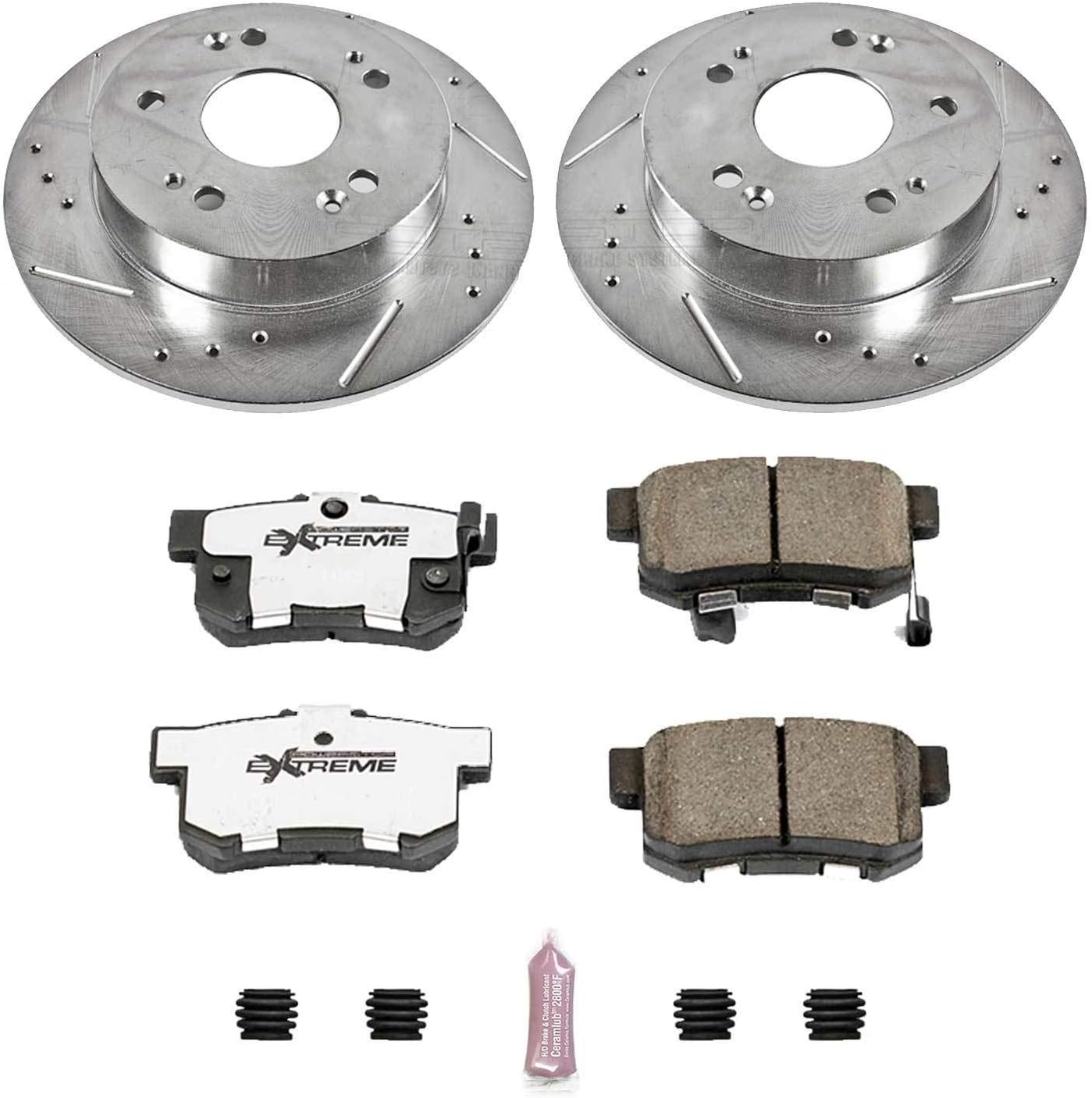 PowerStop Rear Brake Kit For Acura ILX 2013-15 |Honda Civic 2006-15 |Prelude 1997-01 - Carbon Fiber Ceramic Brake Pads + Drilled & Slotted Rotors Upgrade, K1243-26