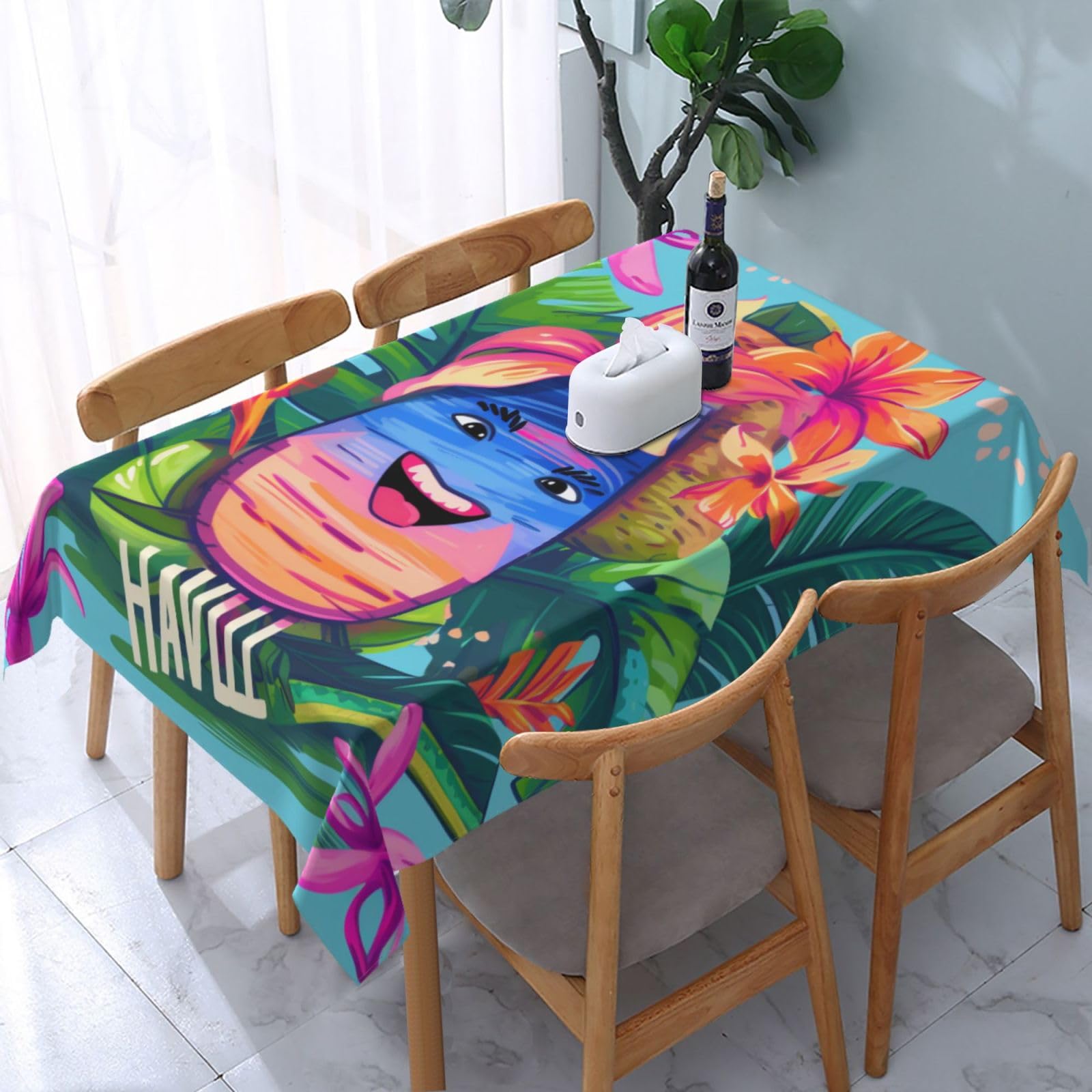 WPKJU Hello Hawaii Printed Tablecloth Water Resistant Table Cover Washable Rectangle Table Cloth for Tables 54x72 in