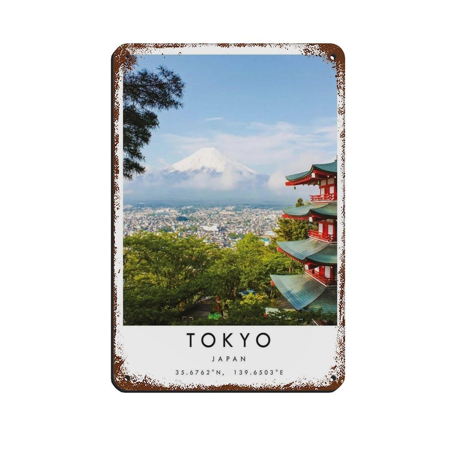 Tokyo Travel, Mount Fuji Tin Sign Vintage Metal Pub Club Cafe Bar Home Wall Art Decoration Poster Retro 8x12inch(20x30cm)