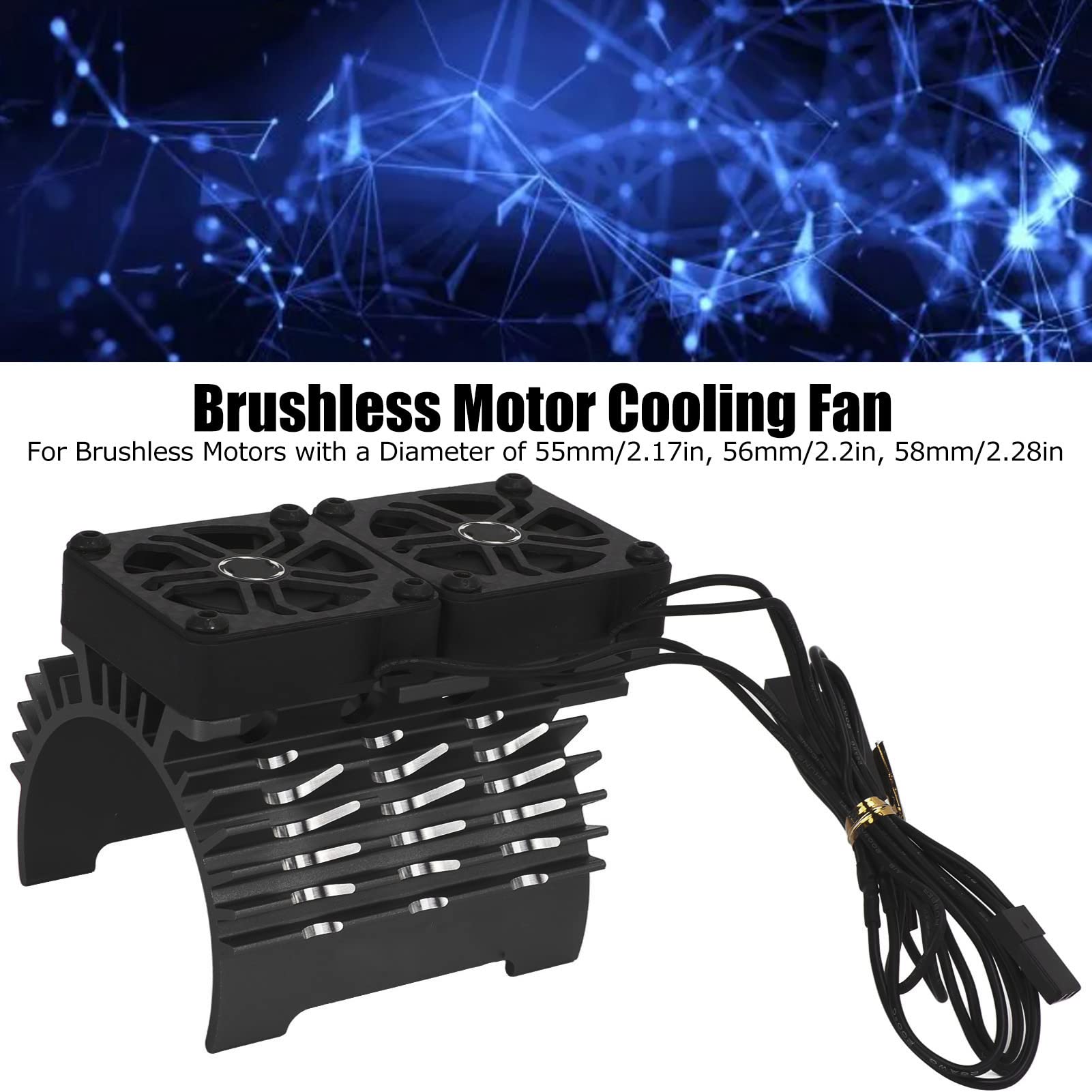 Dualer Lüftermotor, Motor, Kühlkörpermotor, Kühlgebläse, 8,4 V, 16000 U/min, Wärmeableitung [Platzhalter] mit Aluminiumlegierung und Kunststoff für 55 56 58 Mm Bürstenloser (Schwarz)