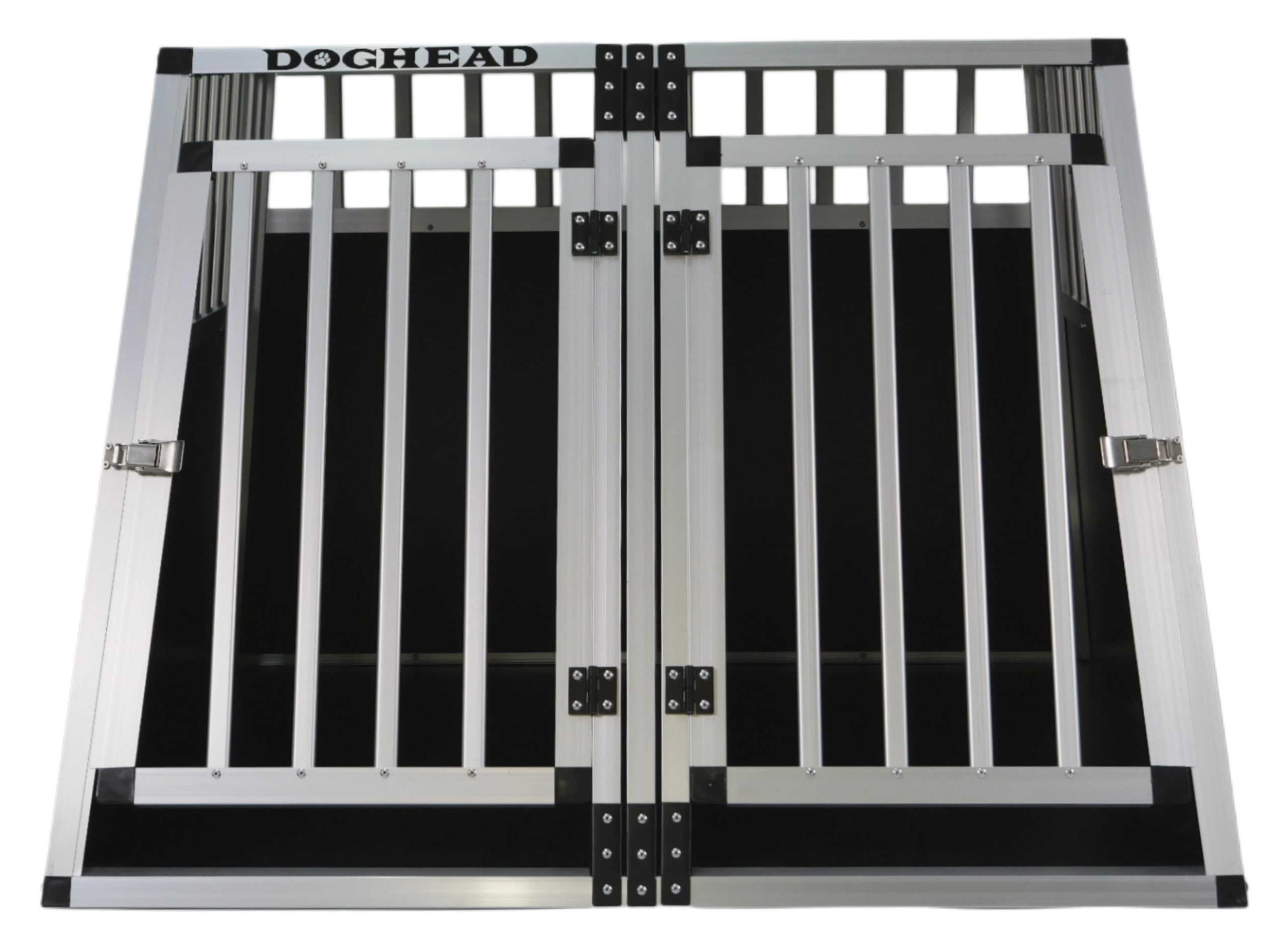 DOGHEAD Hundetransportbox Ecoline, Double 97x85x69 cm EG, Schwarz, Aluminium, Vorne 65° Grad abgeschrägt, hinten 90° Grad gerade, 2 Trennwände, Keine Kombibox wegen der Höhe von 69cm