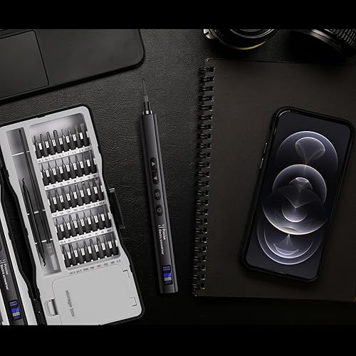 Miniatura 10 de Juego de destornilladores eléctricos, mini destornillador de precisión inalámbrico 45 en 1, mango antideslizante, iluminación LED, pantalla digital,