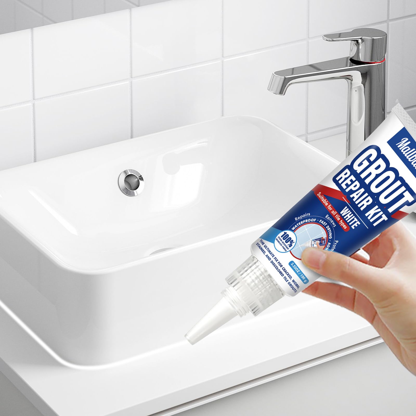 Riparazione Fughe Piastrelle Bianco, 2 Pack Kit Riparazione Piastrelle, Stucco per Piastrelle per Bagno e Doccia, Pavimenti e Pareti Cucina, Ripristina e Rinnova Giunzioni, Asciugatura Rapida