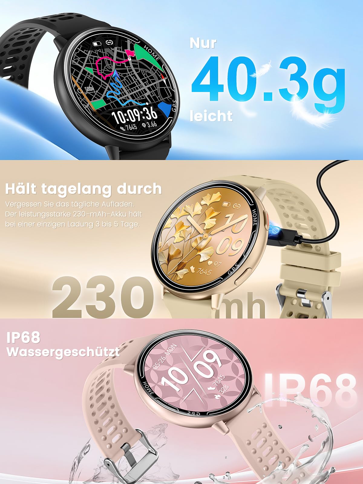 GPS Smartwatch Herren, 1.39" Smart Watch for Men mit Bluetooth Anruf, Sportmodi,Herzfrequenz, Blutdruckmessung, GPS Sportuhr für iOS Android