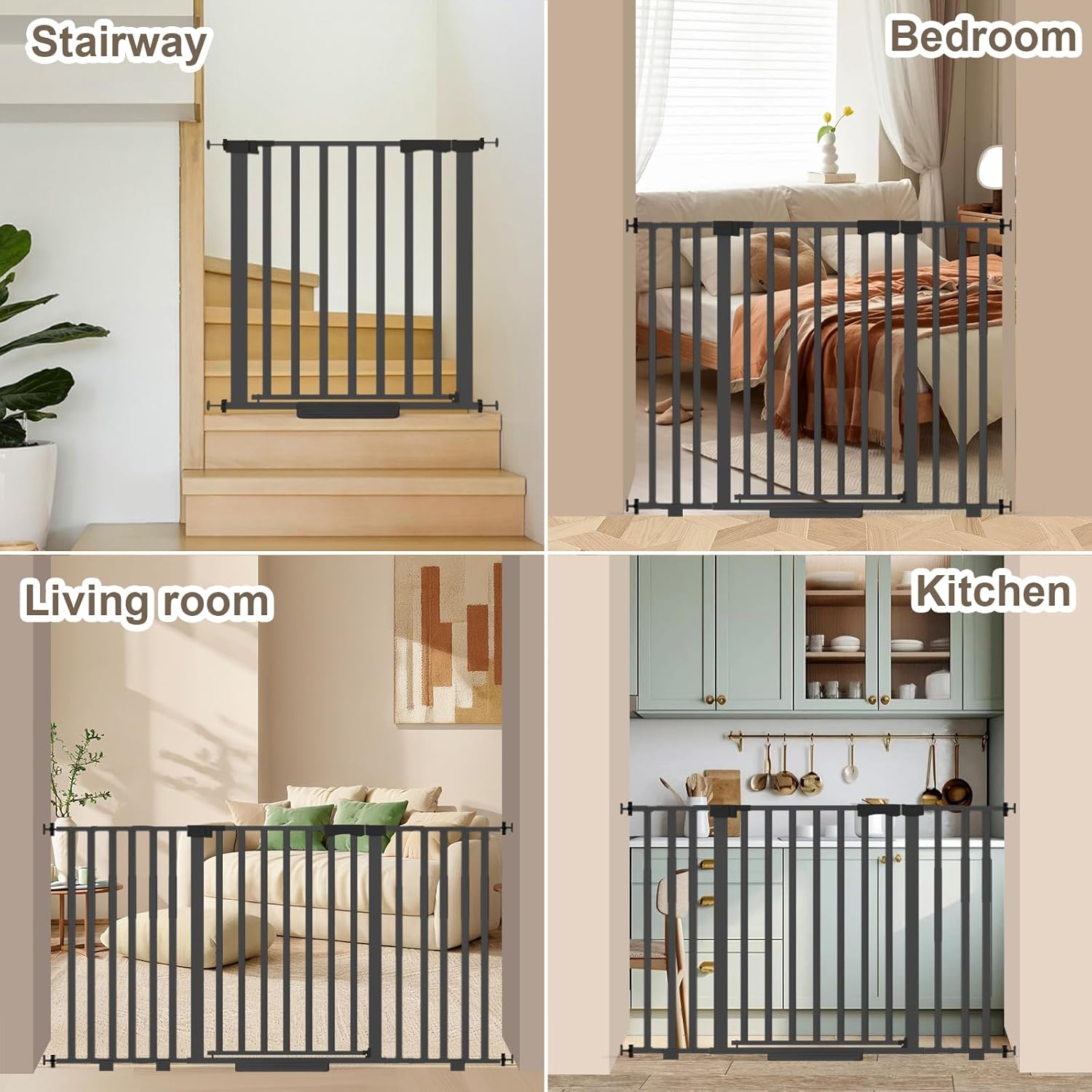 Extra Wide Baby Gate Fits 30-63 Inch Wide Opening, Toddler Pet Gate for Stairs Doorways Hallways Indoor, Walk Thru Large Long Dog Gates Pressure Mounted White