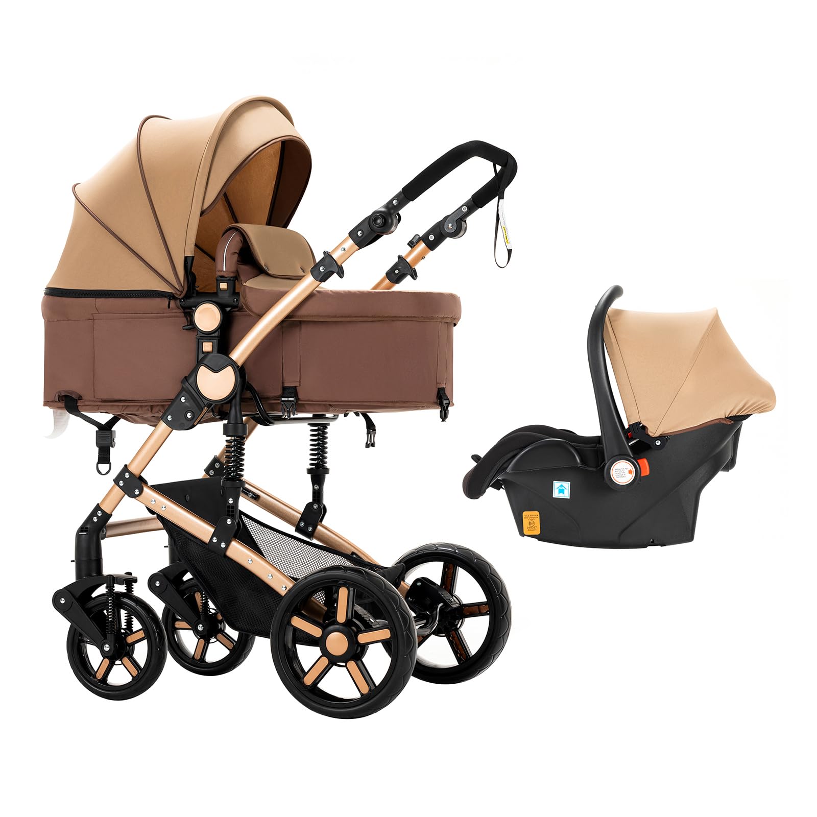 MoLi 3 en 1 Poussette Combinée Poussette Citadine Landau Poussette Canne Poussette Système de Voyage pour Bébé Poussette Paysage Haute pour Bébé Inclinable Pliable Poussette Standard (588 Khaki New)