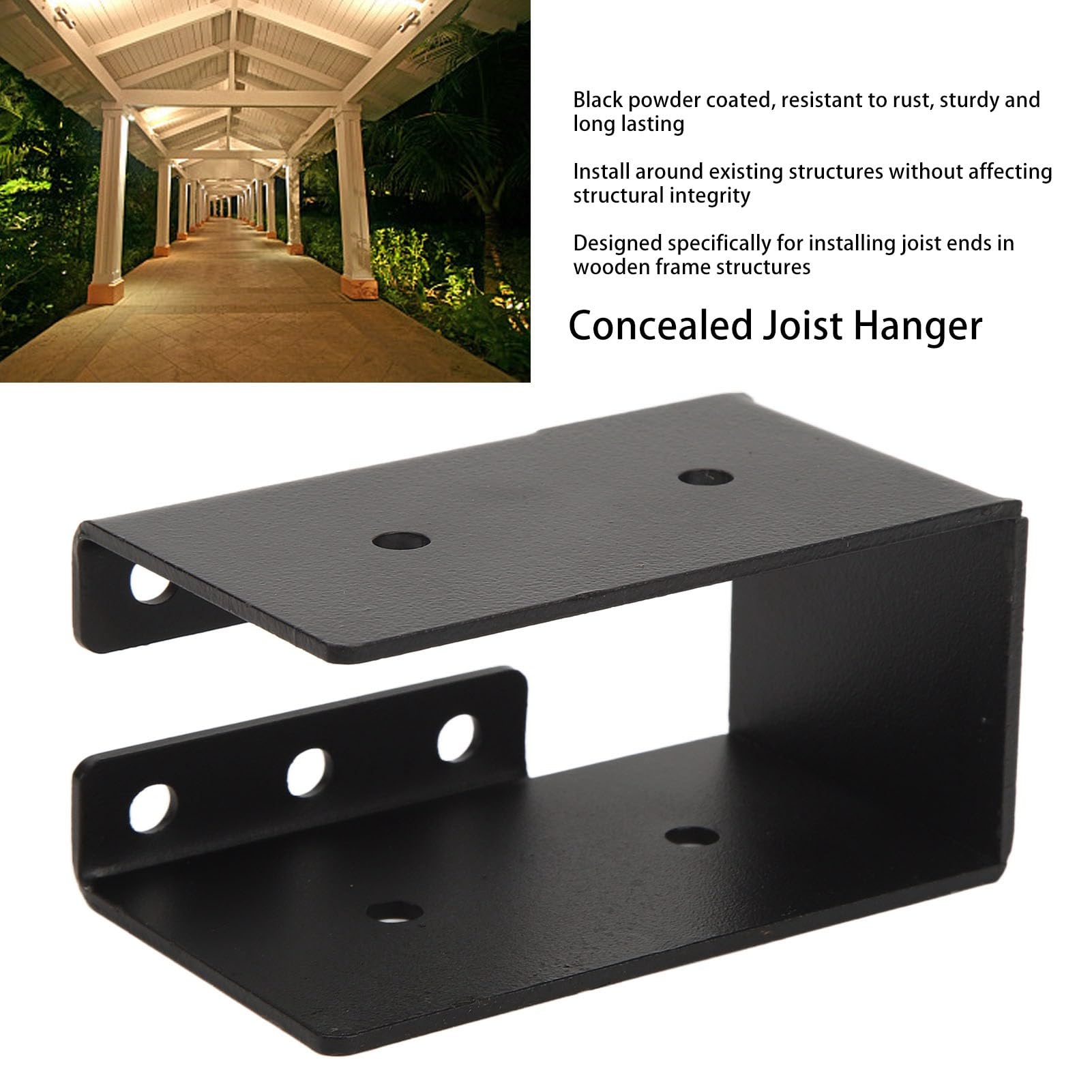 Concealed Joist Hangers, 24 PCS Powder Coated Steel Outdoor Trim Concealed Flanges with Screws for 2x4in Wood Decks, Roofs - Image 2