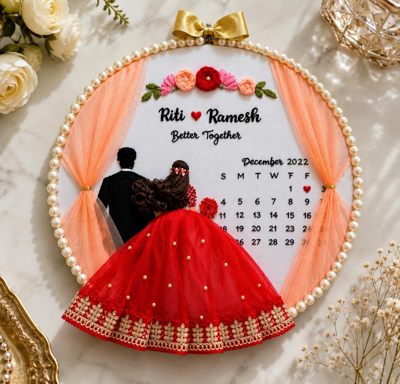 Customized Embroidery Hoop - Ideal Engagement Gifts, Marriage Anniversary for Parents - Handmade First Love, Save The Date, Wedding Keepsake for Couples - 10 inches (88497 18597) 4