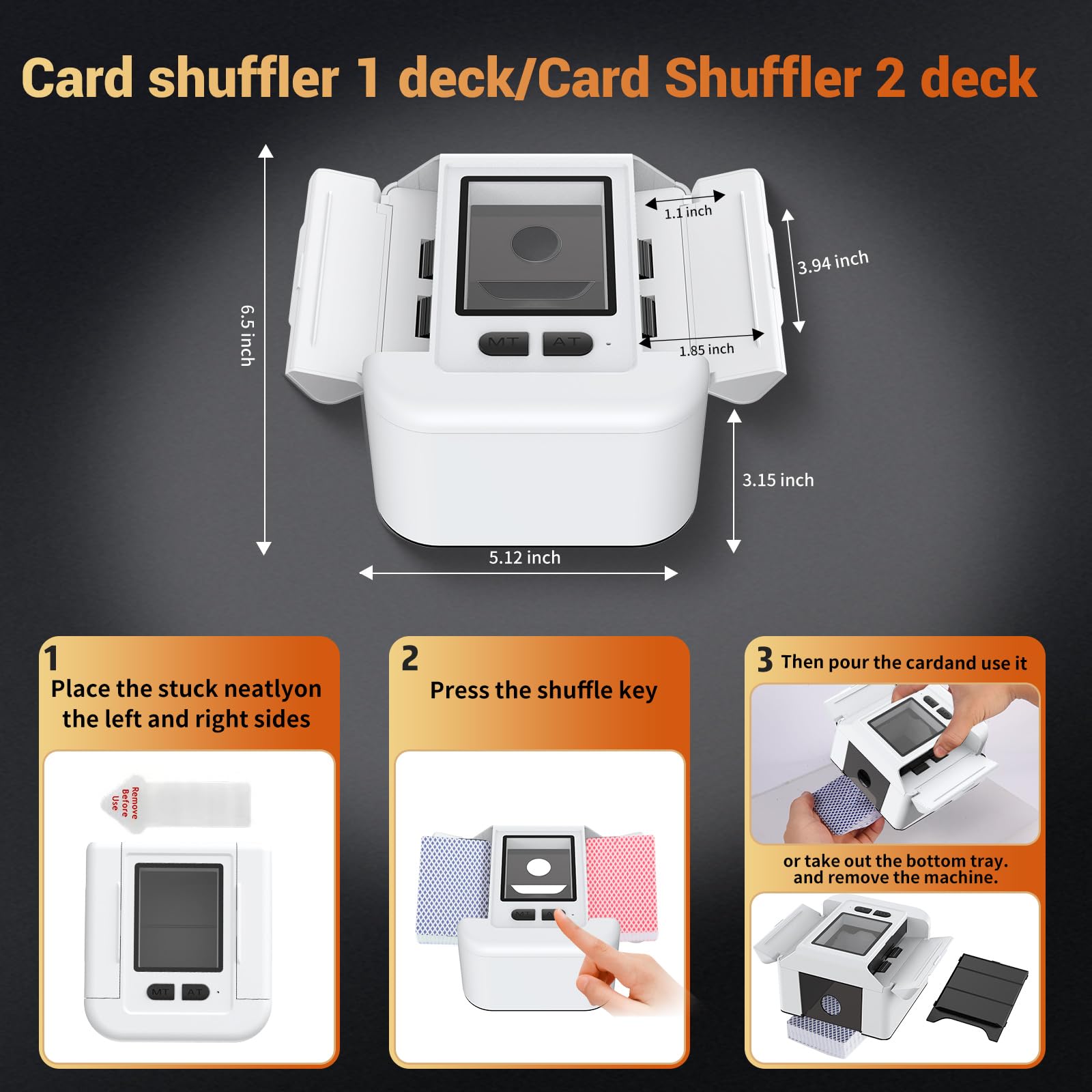 YUNYODA Automatische kaart shuffler machine voor 1-2 dekken, elektrische kaart shuffler casino poker, familie spel nacht voor UNO Skip Bo Fase 10 etc kaarten, batterij aangedreven kaarten