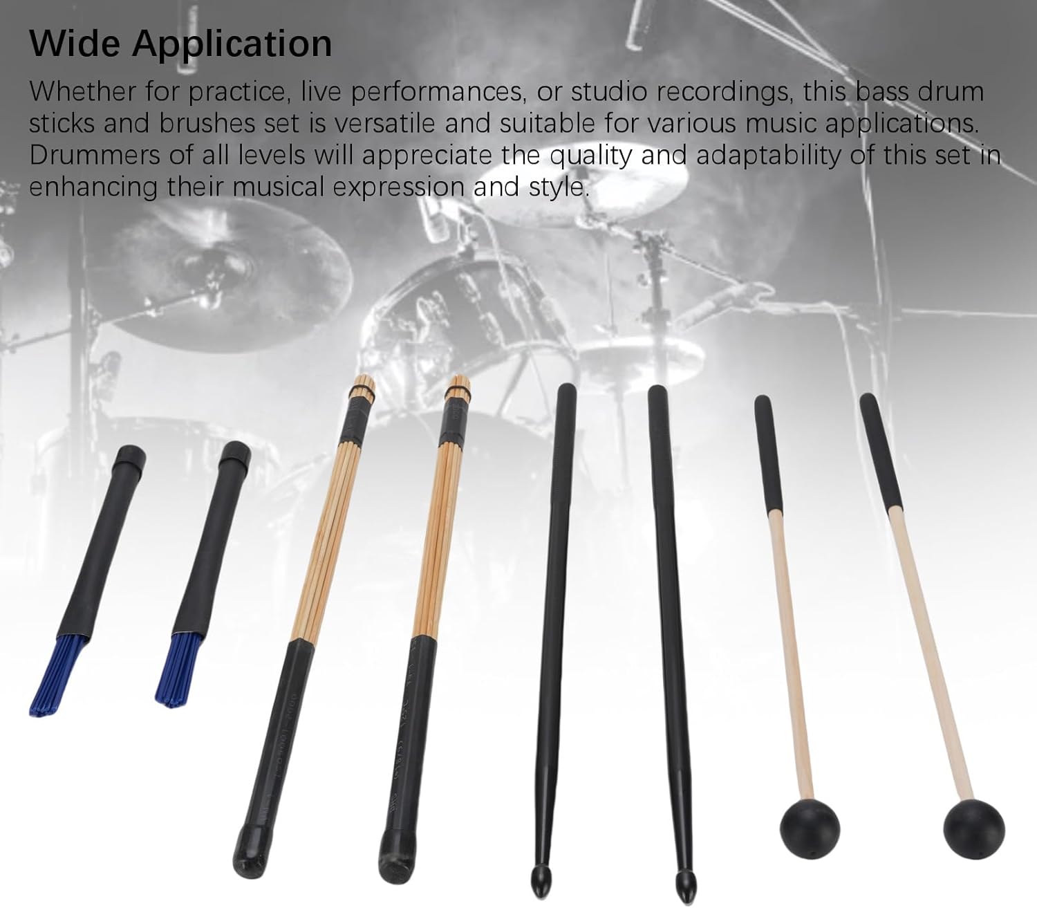 Drum Sticks Mallets Brushes Combo Set Drumstick Mallet and Drum Wire Brush with Rubber Handle Percussion Instrument Accessories for Drummers