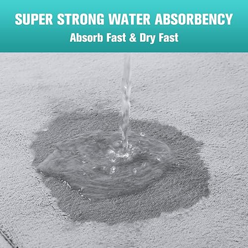 Miniatura 4 de Juego de 3 tapetes de baño de espuma viscoelástica, de terciopelo, ultra suaves, antideslizantes y absorbentes, lavables, color gris claro, patrón