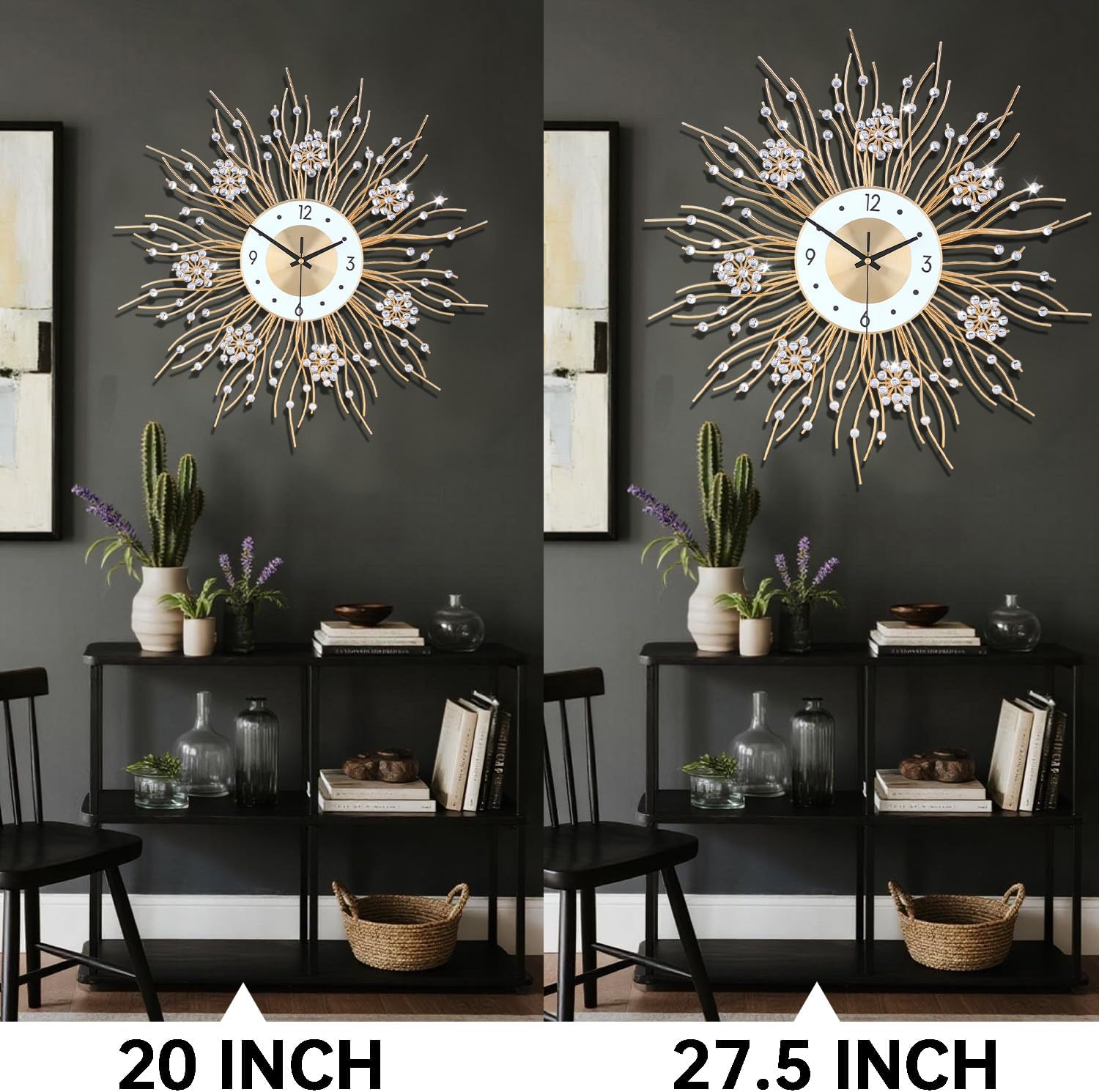 SIN&MI Large Wall Clocks, Silent Sunflower Shape Chic Decorative Wall Clock, Modern Non-Ticking Round Clock Dial Iron Metal Wall Clock for Living Room Decor Entrance Office Cafe 27.5 Inch