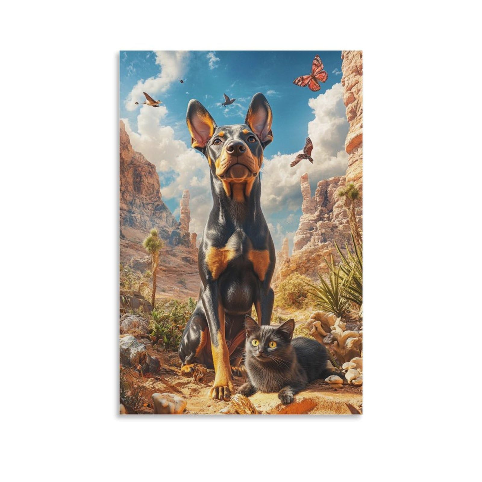 Doberman Murale déco salon tableau sur toile 50x75cm chic