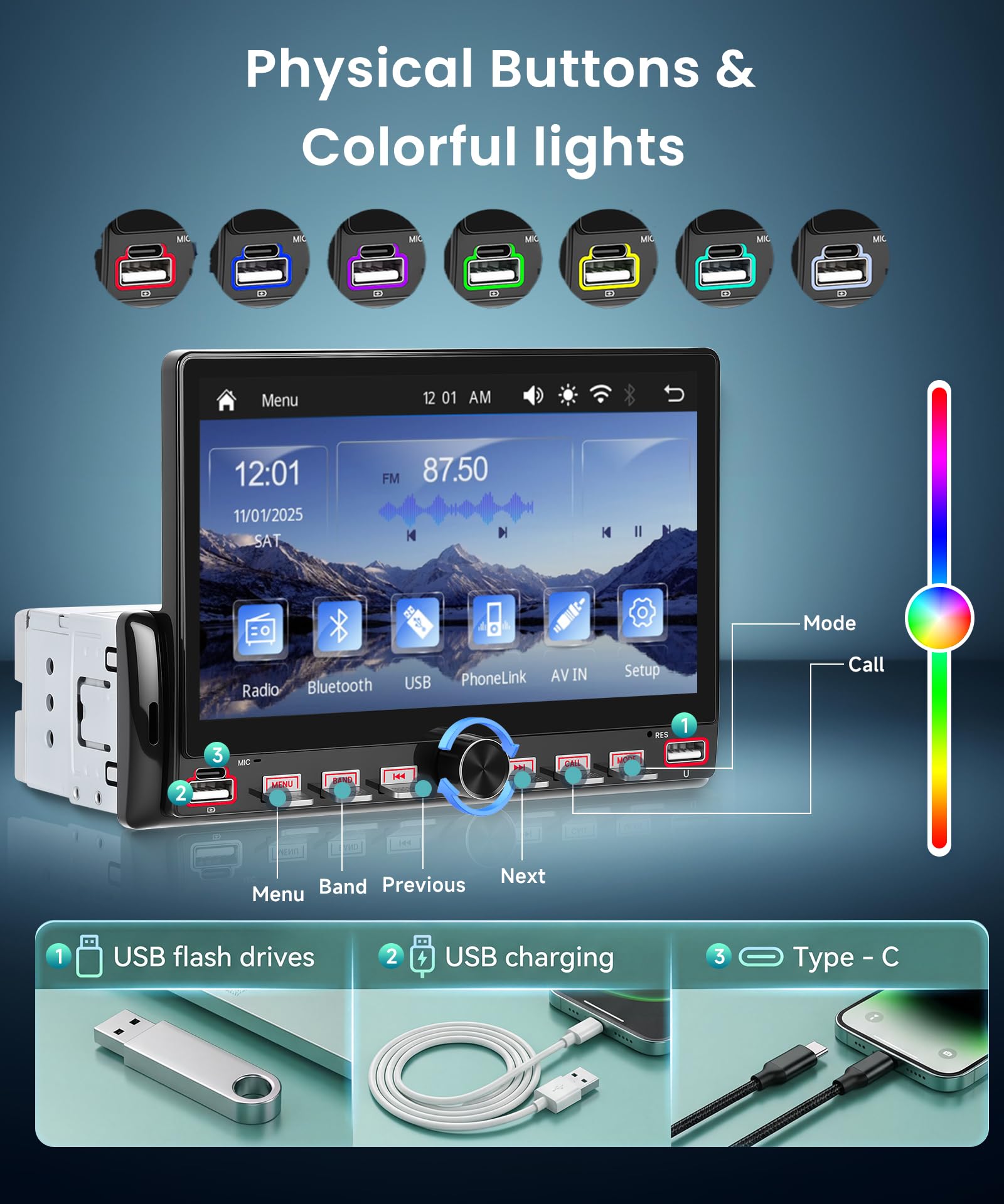 Rimoody Autoradio 1 Din Carplay Android Auto Wireless, 7'' IPS Touchscreen Stereo Carplay 1 Din con Mirror Link Vivavoce Bluetooth FM EQ Tipo-C 2USB Controllo del Volante Retrocamera