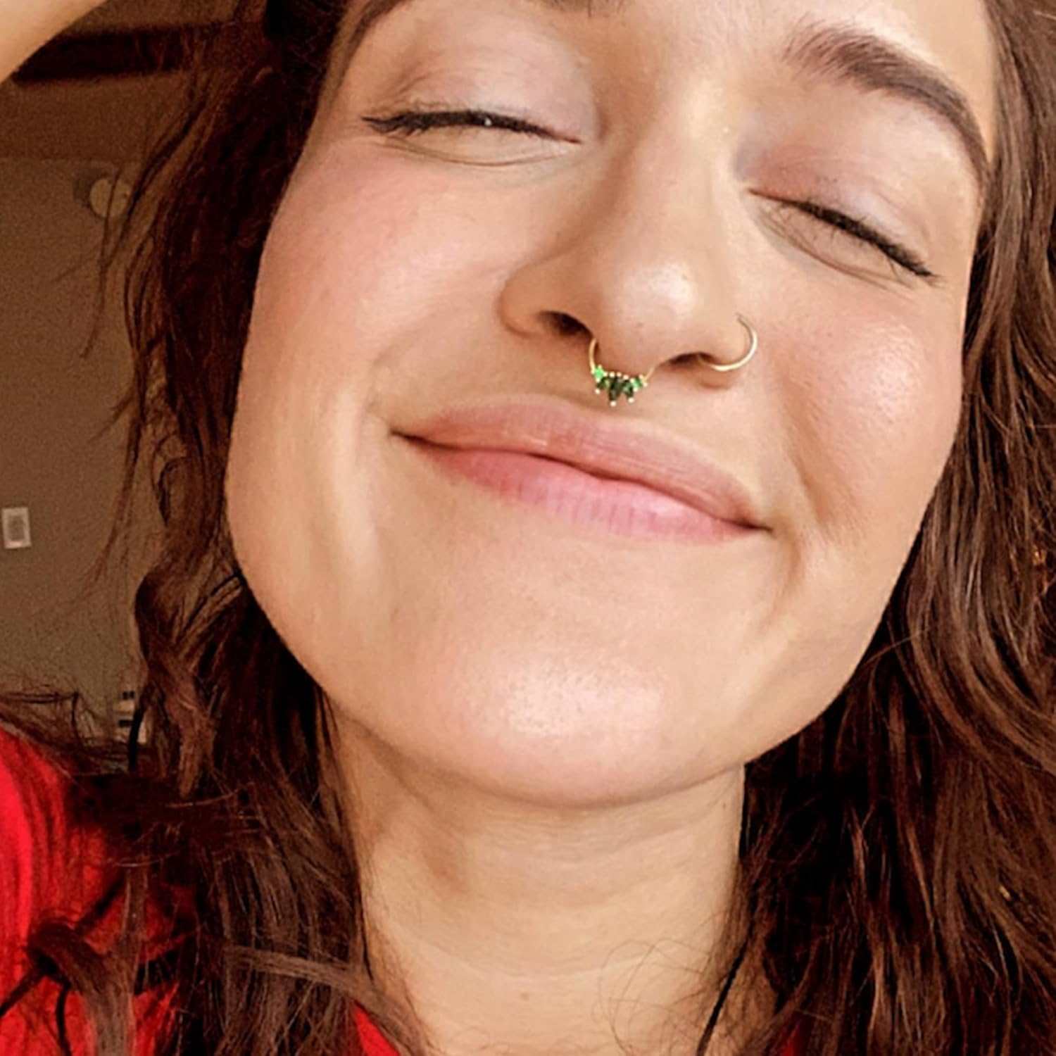 14k Gold Cartilage Earring 16G Green CZ Nose Rings Stud 8mm Emerald CZ Septum Ring Tragus Piercing Jewelry Helix Conch Earring Piercing Hoop - Image 4