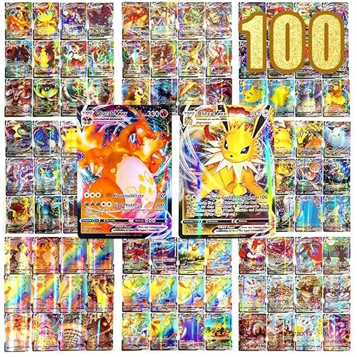 Deutsch VMAX Karten - 100 Stück VMAX Trading Cards Vmax Rare Karten Non Originale - Poke Karten Vmax Sammelkarten Packs Sets Karten für Sammlung Deutsch Version Cover