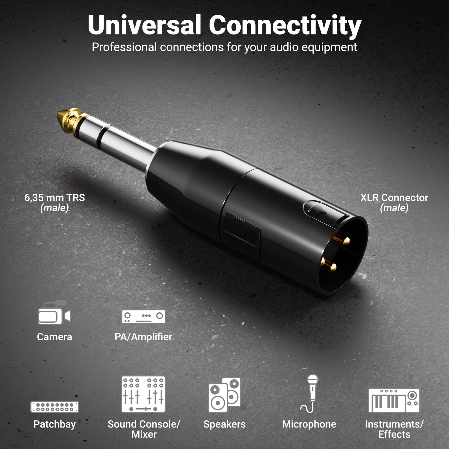 DeleyCON Adattatore Audio da XLR a Jack Stereo 6,3mm - Spina XLR a Jack TRS 6,35mm per Cavo 3 Pin Microfono Altoparlante Mixer Strumento Musicale Studio di Registrazione