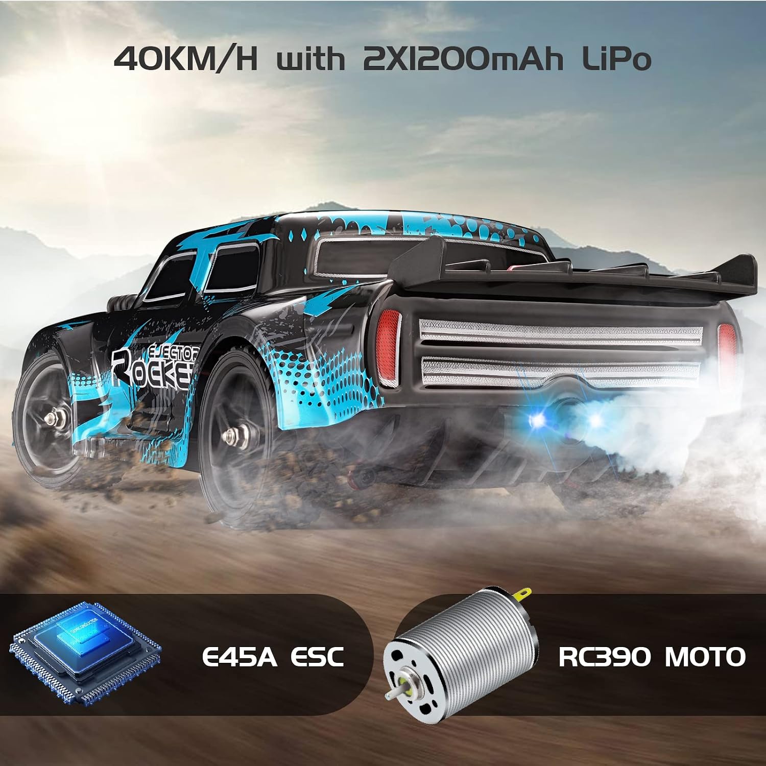 PHOUPHO 1/14 Remote Control High Speed Car, RC Drifting Racing Cars 40km/h 4WD RC Truck 4X4 Off-Road Fast Hobby RC Vehicle Toy with Lights for Boys Kids and Adults