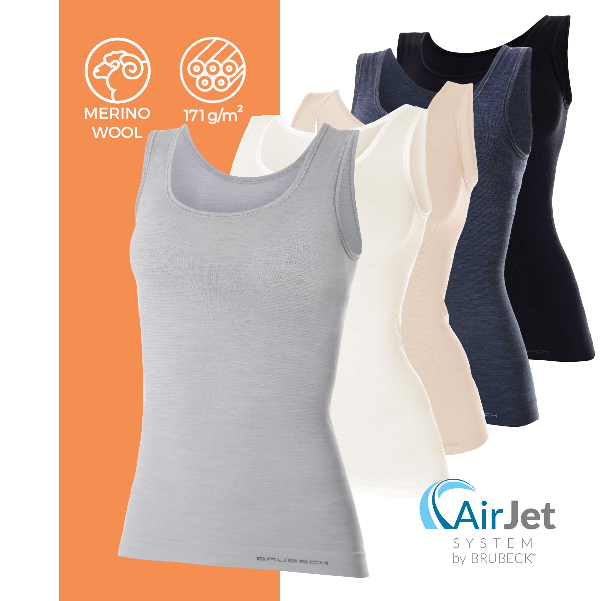 BRUBECK Damski tank top | bez rękawów | oddychający | sportowy | podkoszulek funkcyjny | górna część | 41% wełna z merynosów | TA10170