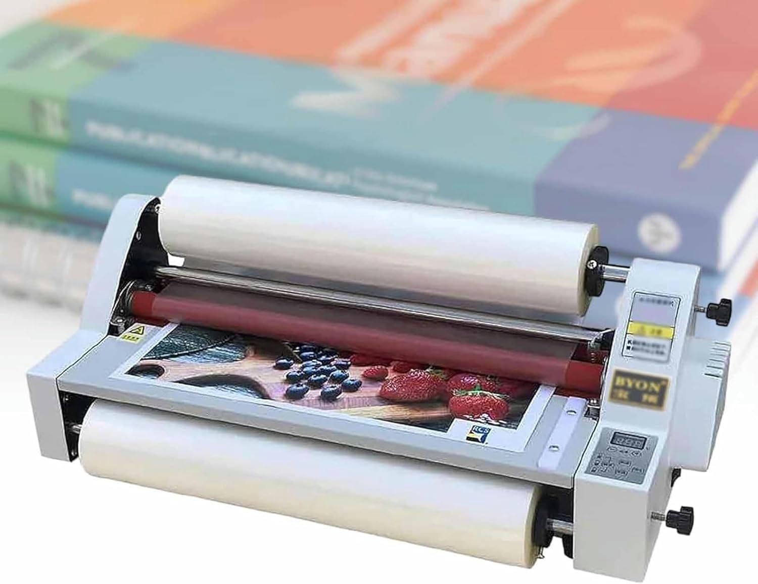 Hot Cold Roll Laminator, Roll Laminator Single and Dual Sided Thermal Laminating Machine, Rapid 1 Minute Warm Up Paper Laminator for School Office Commercial Use~/