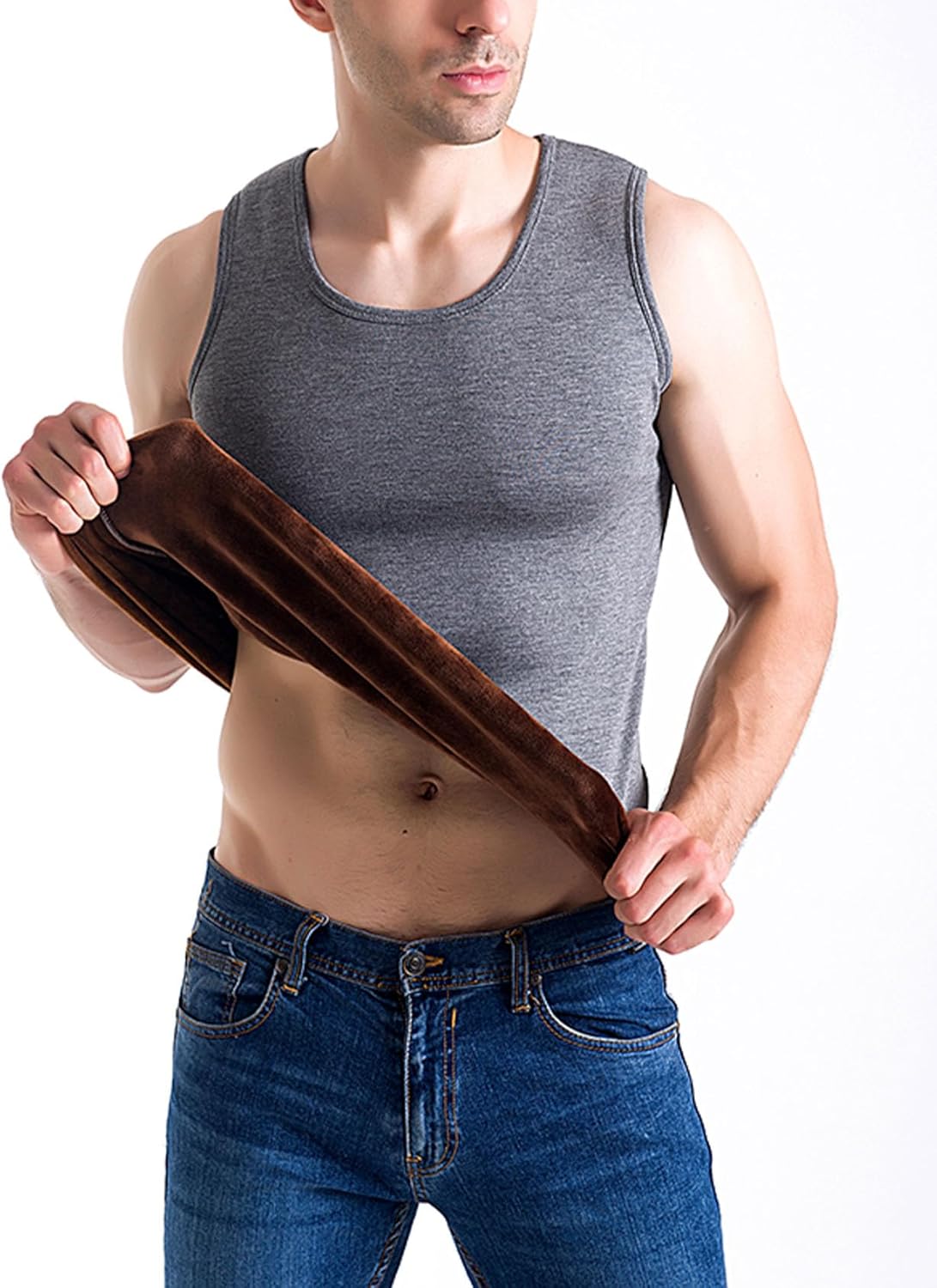 Flygo 2 Pack Thermal Tank Top Men Cotton Winter Warm Fleece Lined Underwear Sleeveless Vest Undershirt - Image 3