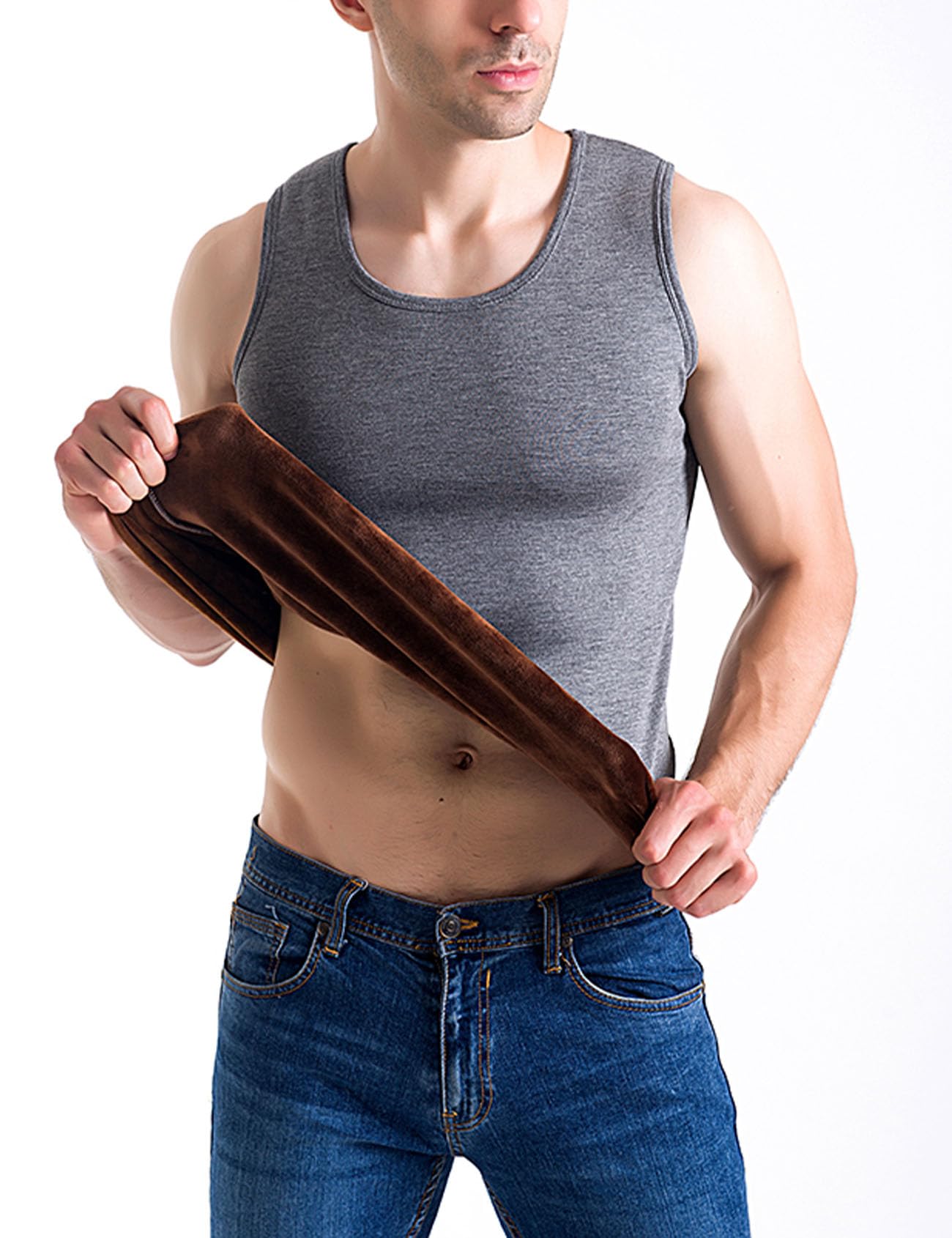 Flygo Paquete de 2 camisetas térmicas sin mangas de algodón para invierno con forro polar cálido
