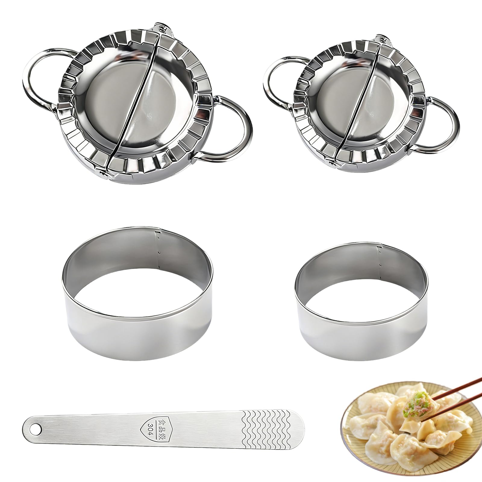 Dumpling Maker Set, 5 Pcs Stainless Steel Dumpling Mould, Empanada Press, Meatpie Dough Cutter for Ravioli Pastry Empanadas