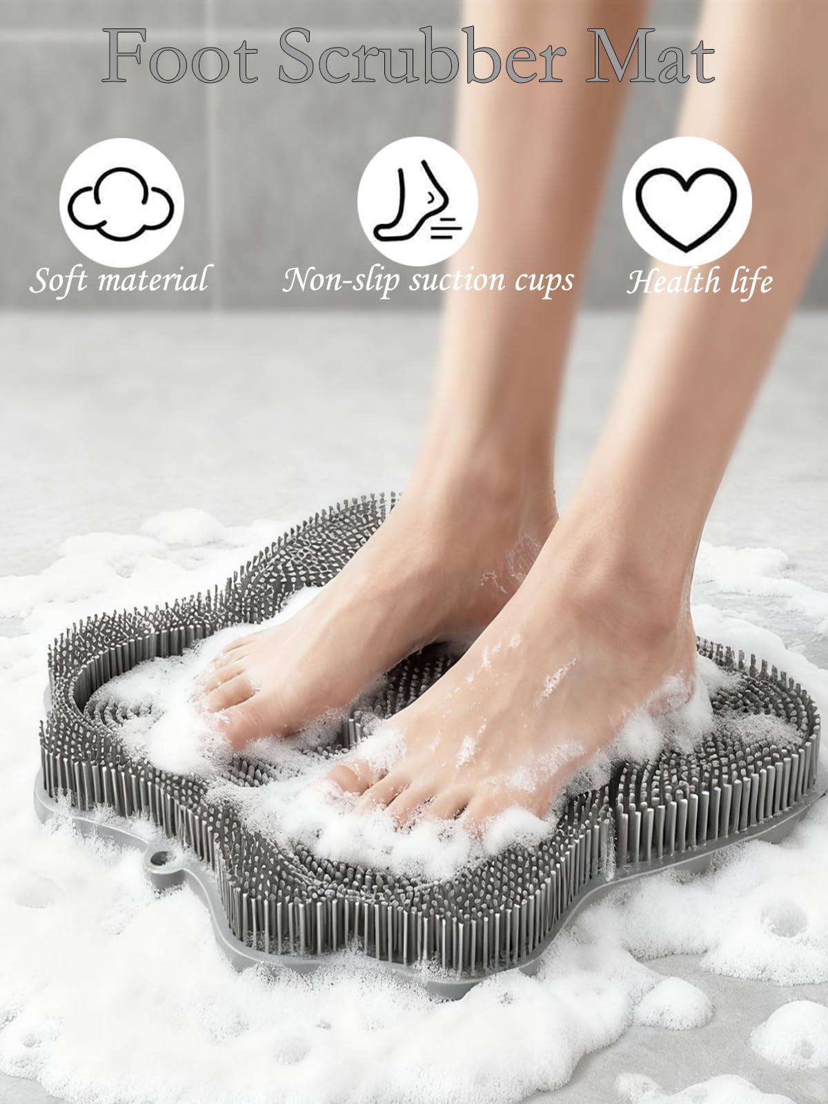 Alfombrilla de ducha para pies, limpiador de espalda montado en la pared, cepillo de silicona con ventosas antideslizantes, limpiador de pies para uso en la ducha para mejorar la exfoliación de la