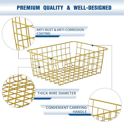 Miniatura 3 de Leinuosen Juego de 8 cestas de alambre dorado de metal dorado para despensa, contenedores de almacenamiento de alambre con asas, cesta organizadora
