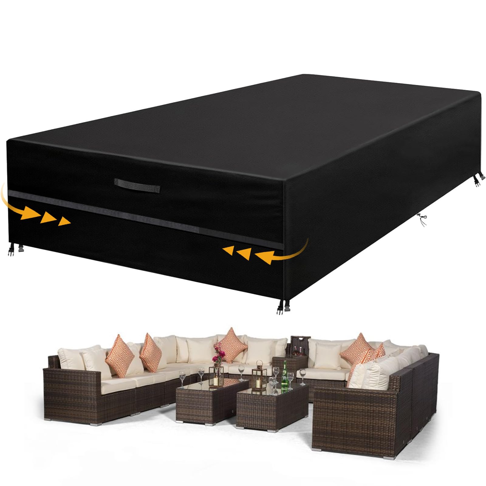 GARPROVM Abdeckung für Gartenmöbel Wasserdicht, Abdeckplane Gartenmöbel Oxford Gewebe Abdeckplane für Sitzgruppe Outdoor Sofa Tisch Möbelsets (350 x 260 x 90 cm)