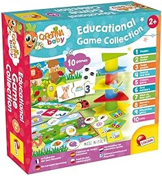 Lisciani - CAROTINA BABY - Collection of 10 Educational Games for Children from 2 to 4 Years - Balance Tower, Puzzle, Memory, Colours, Tombola and much more - Complete Game Kit