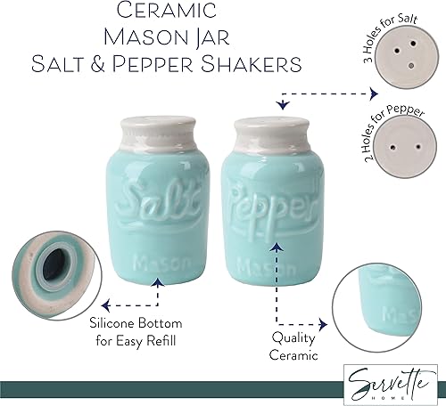 Miniatura 5 de Tarros de especias de cerámica con sal y pimienta azul claro