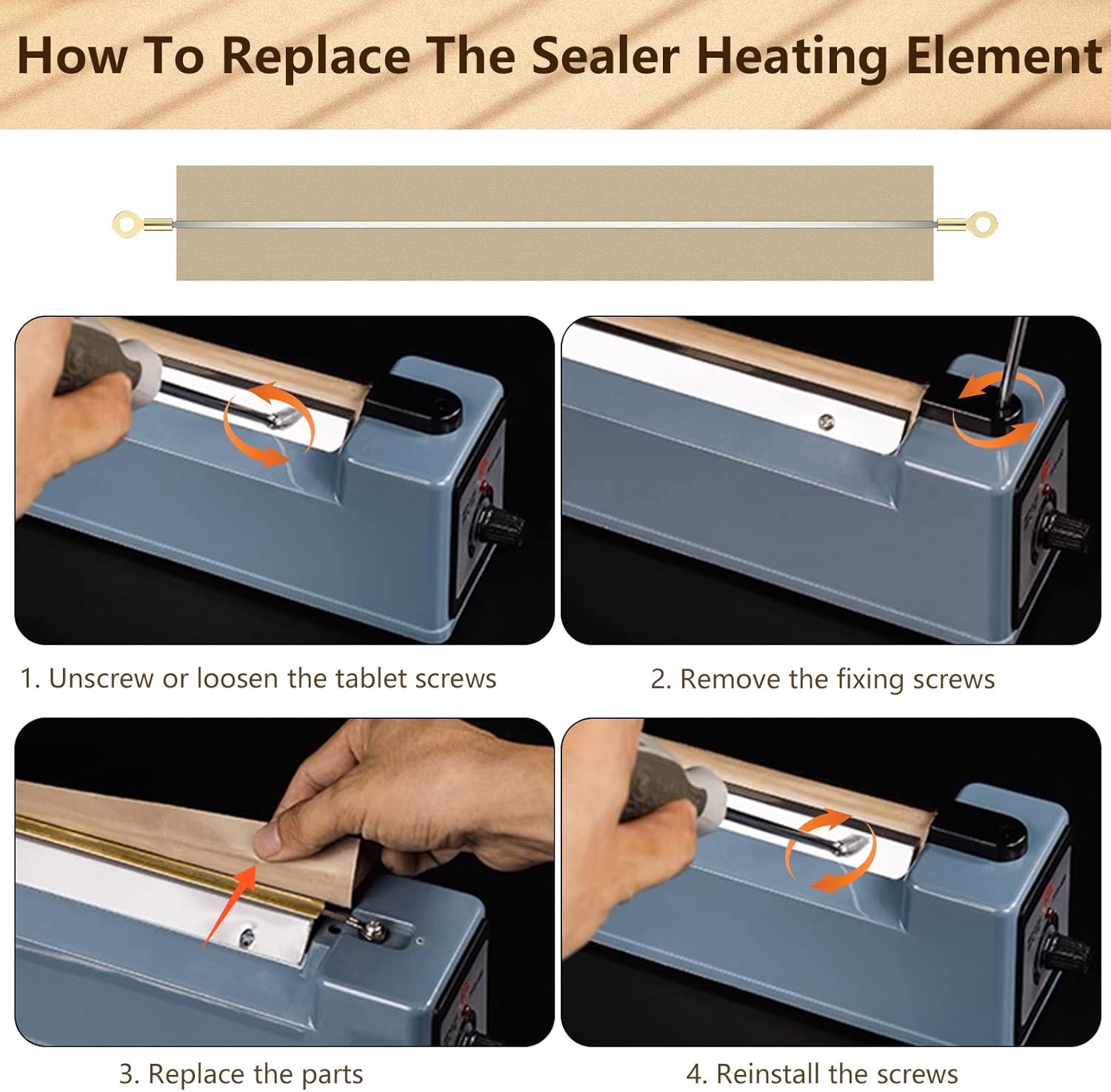 10 Pieces 8 Inch Impulse Sealer Replacement Parts Heat Seal Strips Replacement Element Grip Impulse Sealer Repair Kits for 8-inch Heat Sealers, 200mmx2mm
