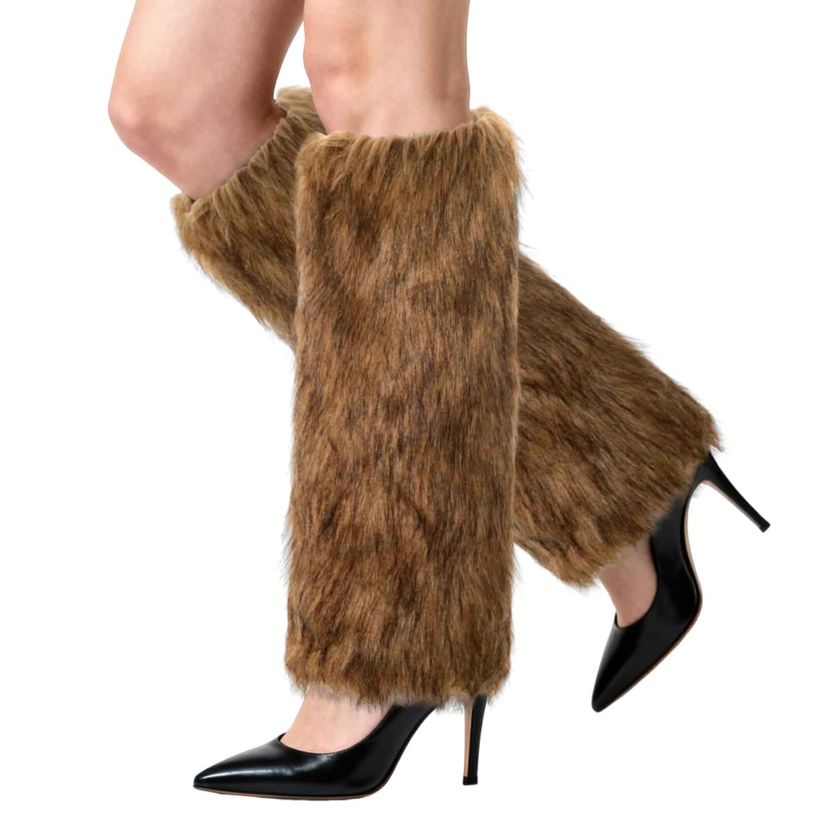 Gvhntk Women's Faux Fur Leg Warmer Winter Fluffy Leg Warmers Soft Boot Cuffs Covers for Halloween Costume Solid