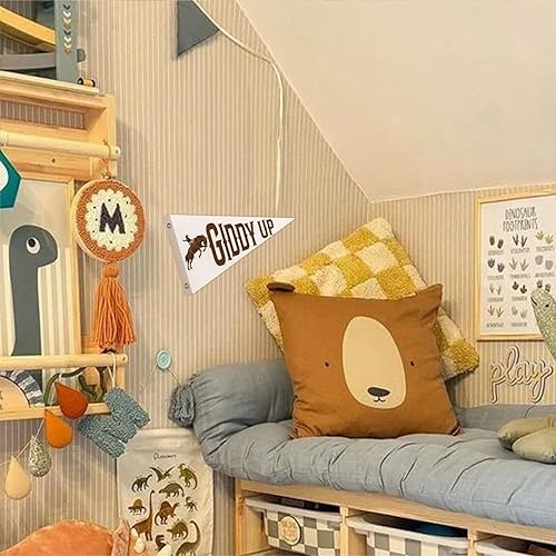 Miniatura 5 de Decoración occidental de vaca para cuarto de niños, decoración occidental, banderines de banderines Giddy Up, decoración de pared retro del oeste