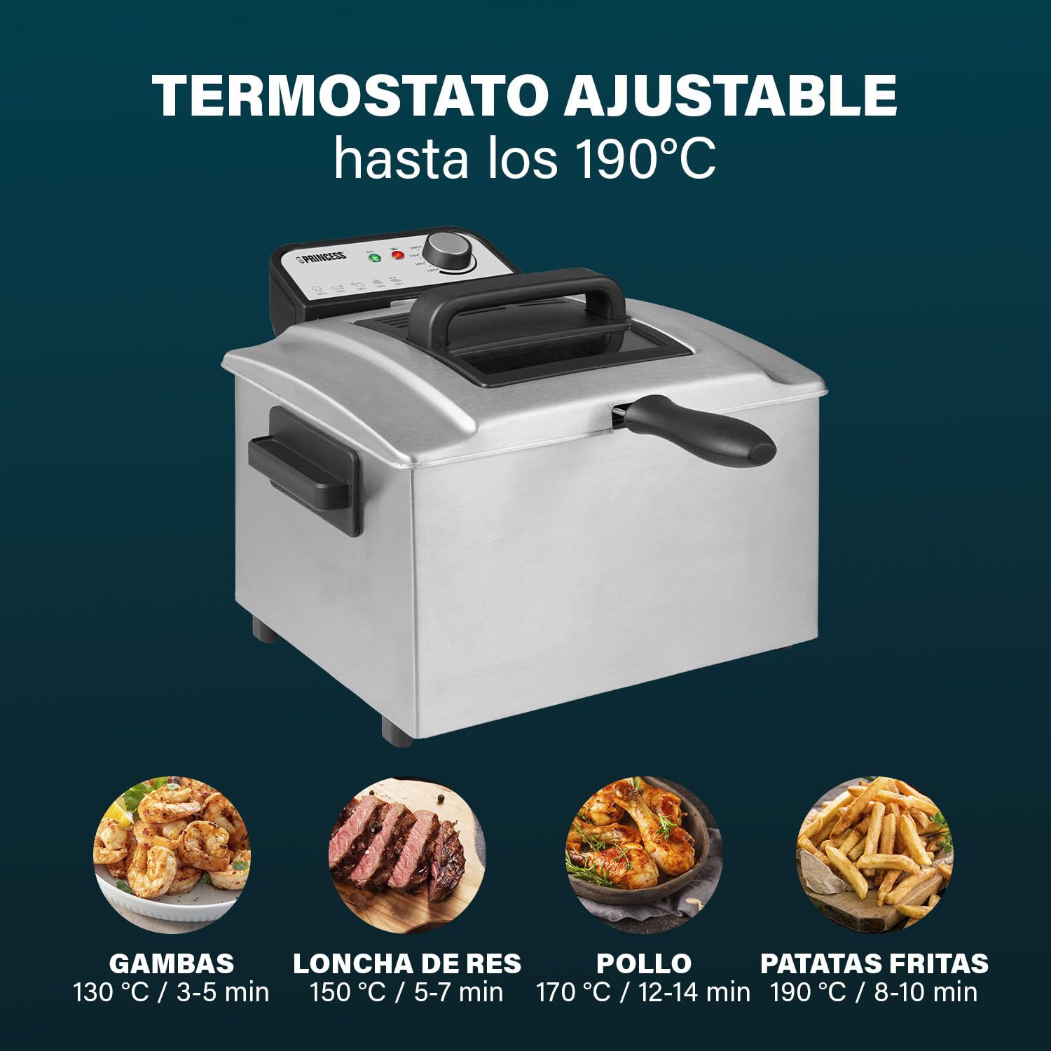 Princess Freidora, 5 litros de capacidad, 3270 W, tecnología de zona fría, ventana de visualización, acero inoxidable, doble termostato, fácil de limpiar, piezas desmontables, 01.184090.01.001