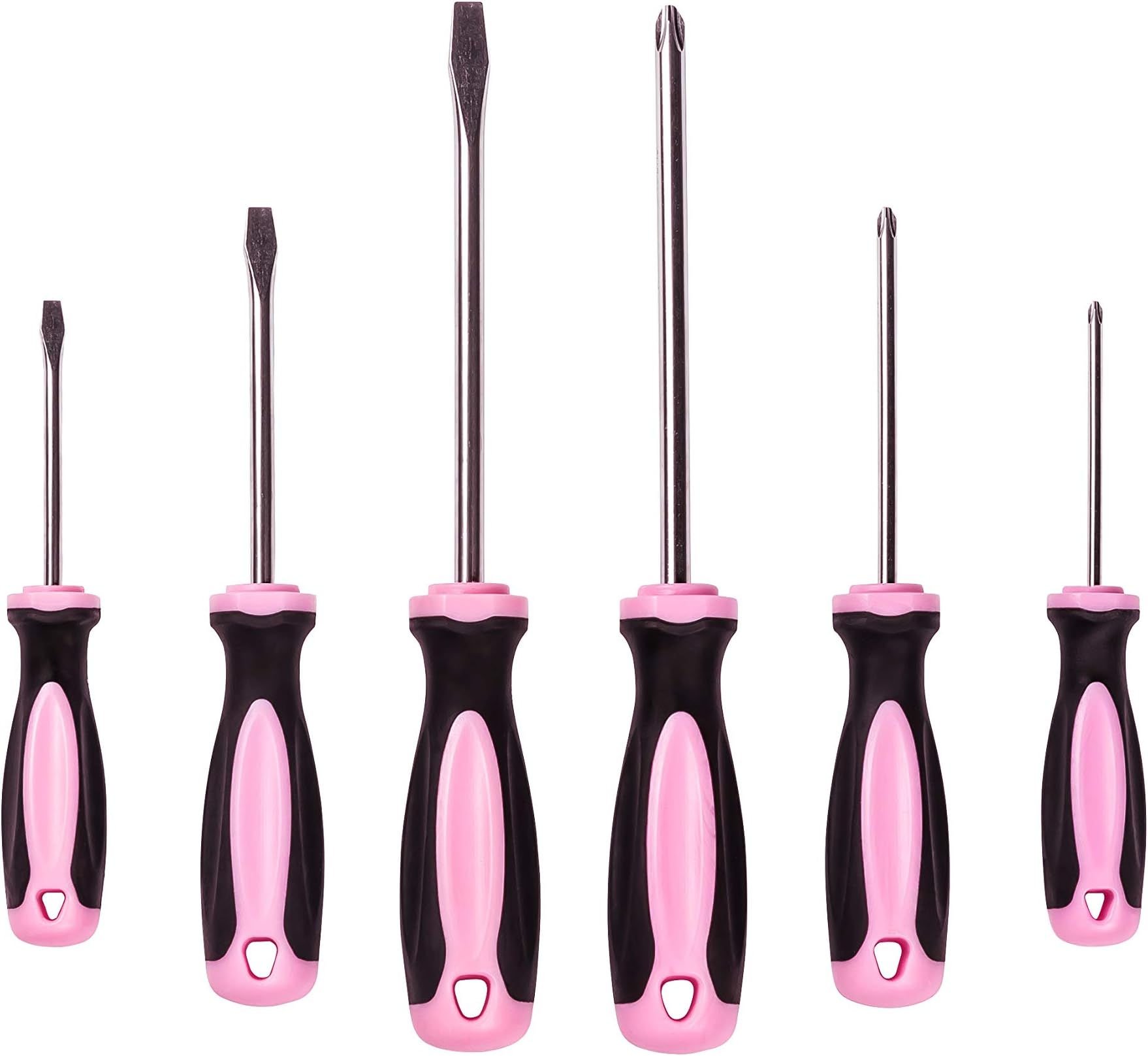 Magnetic Screwdriver Set - 6 Piece Phillips Head and Flat Head Hand Pink Tool Set for Women & Ladies - Insulated Screwdriver Kit with Magnetic Tip - Screw Drivers Set