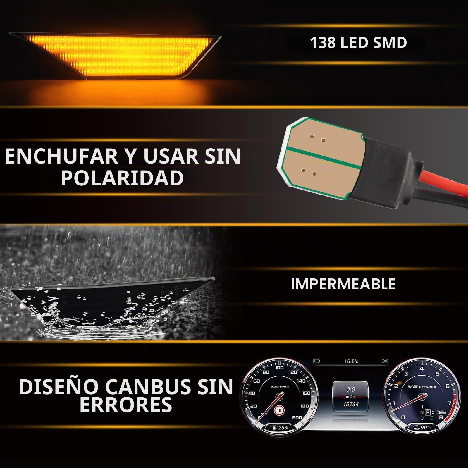 Intermitente Lateral LED para Honda Civic 10GEN 2016 2017 2018 2019, luz LED intermitente con bus Canbus, Indicador Laterales, 2 Piezas