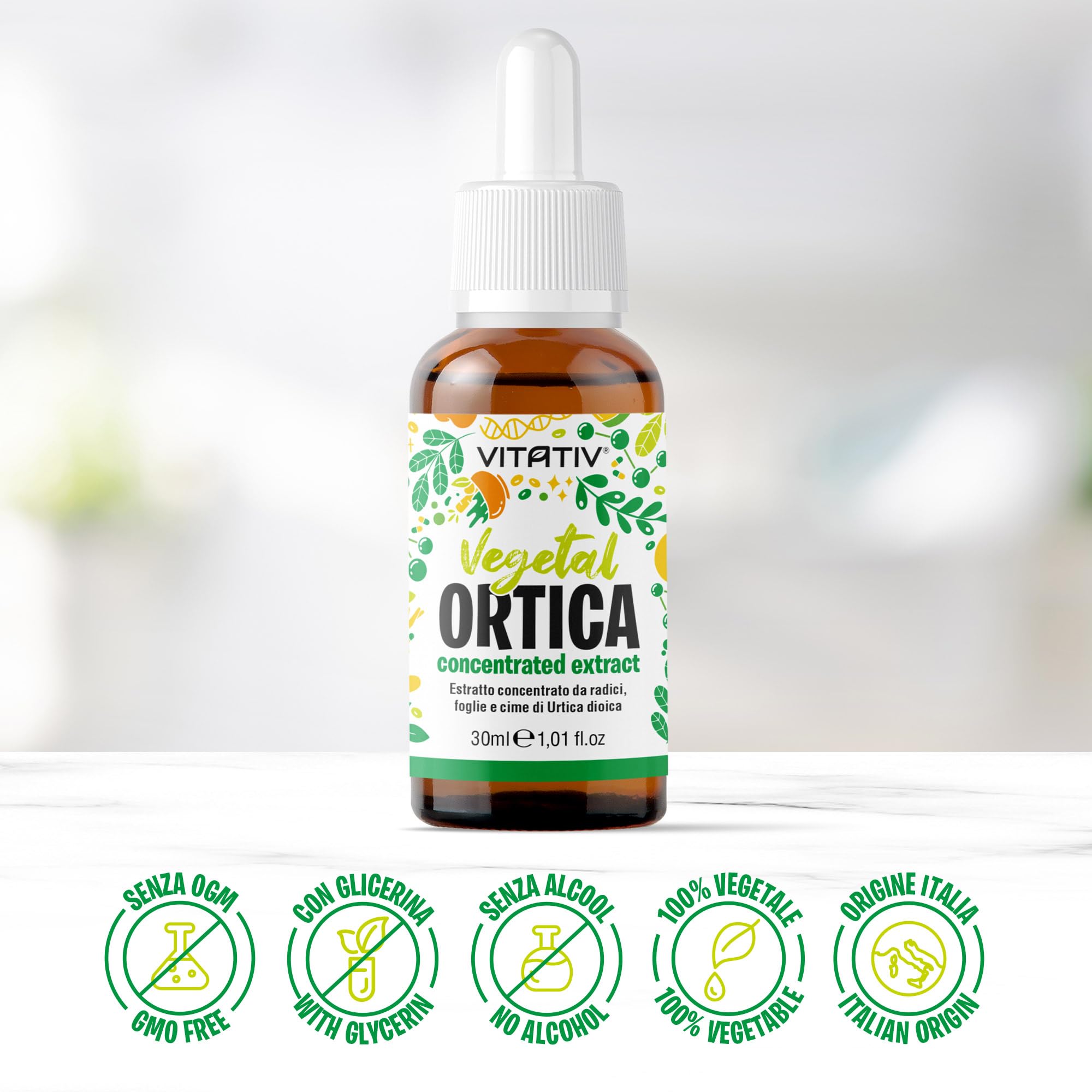 Vitativ Ortica (Urtica Dioica) Estratto Concentrato Analcolico Liquido in Gocce, 30 ml| Estratto Vegetale | Vegano