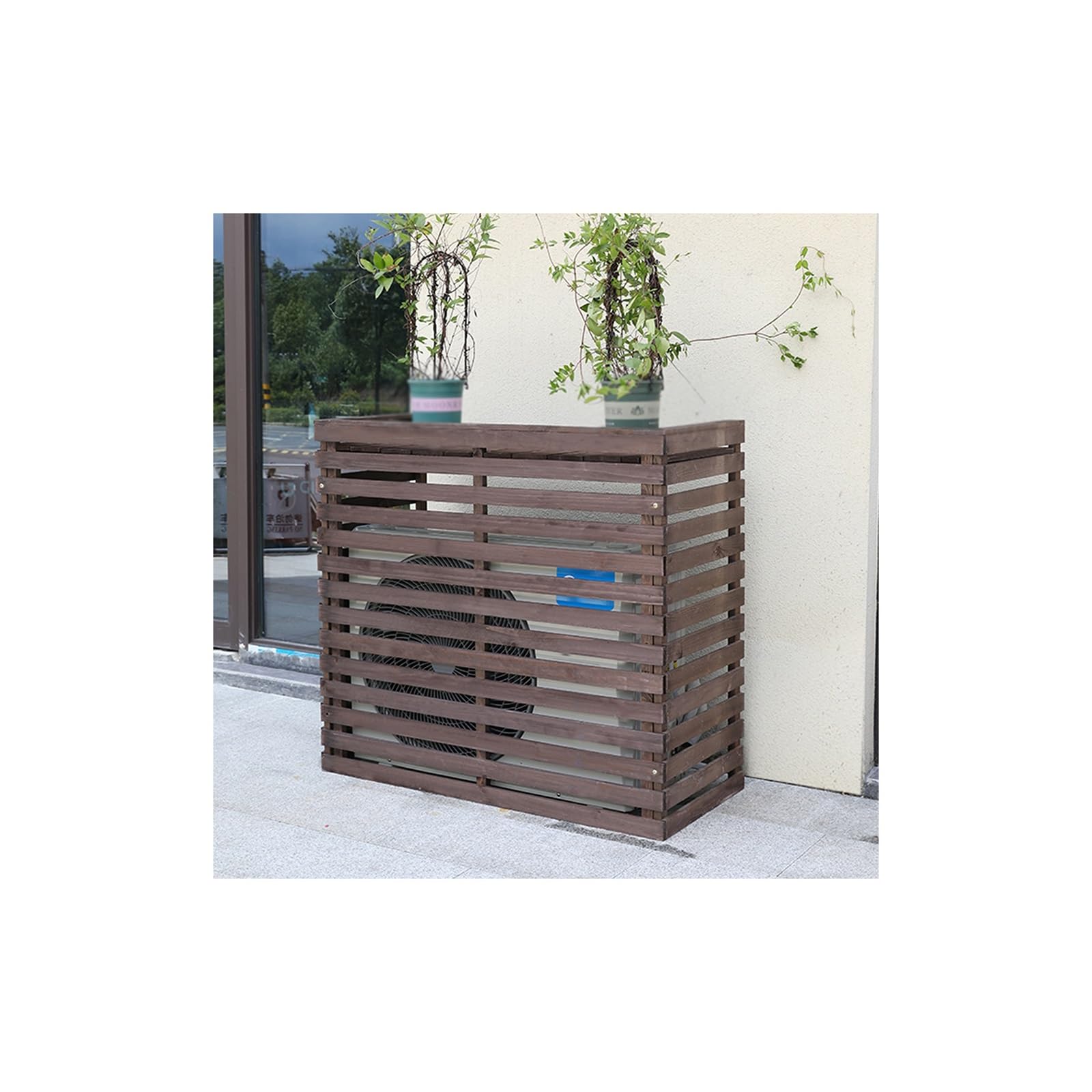 MESCXTY Wooden Air Conditioning Cover Hid Conditioner Rack Trash Can Enclosure Flower Stand Solid Wood Outdoor Outer Rack(Brown,105 * 45 * 95CM)