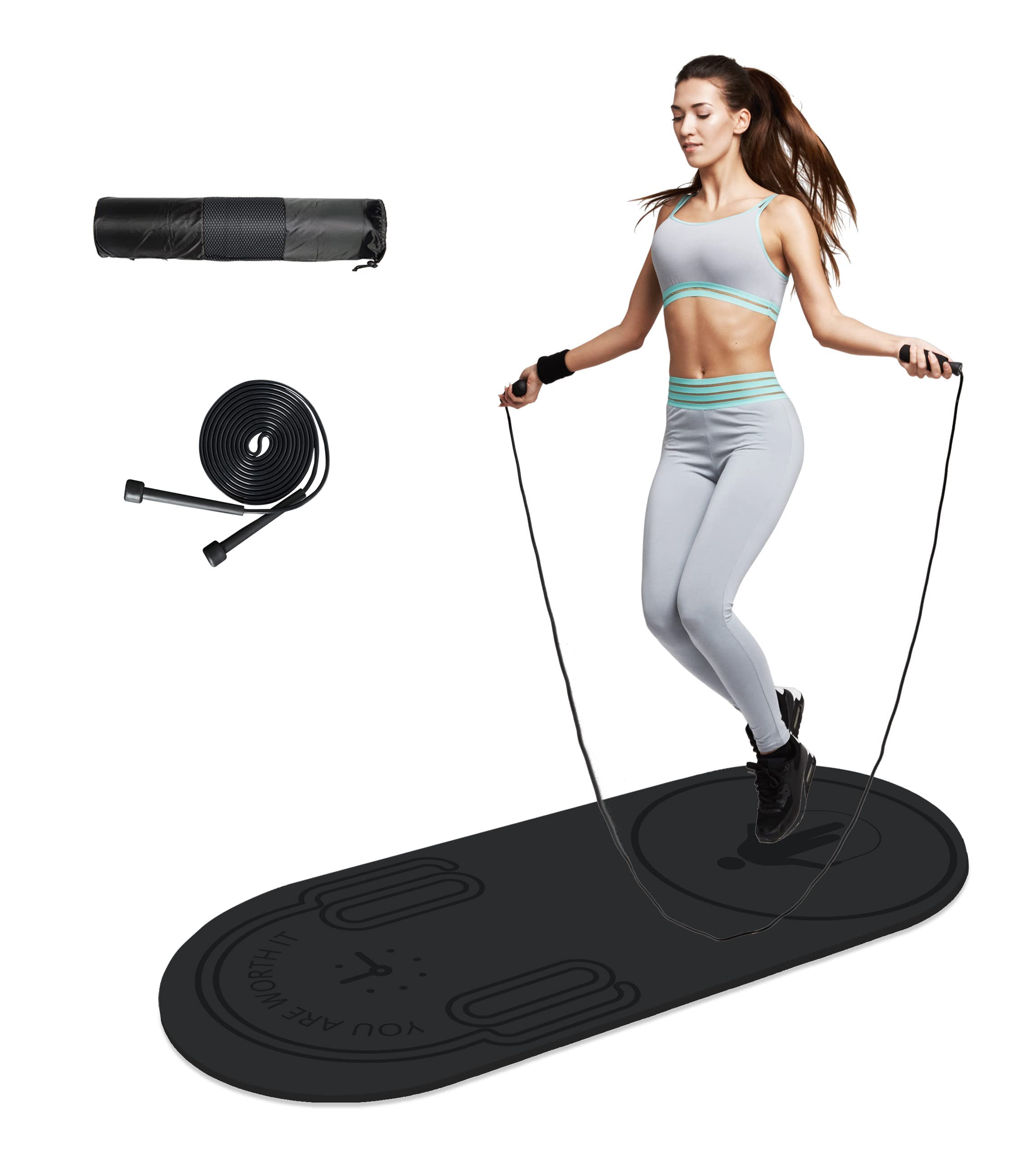 LaiEr Jump Rope Mat,55"x24"Non-Slip Fitness Exercise Knees Protection Impact Absorption 8mm Thick Workout Jumping Pad for Home Gym Flooring and Concrete Rope Protection